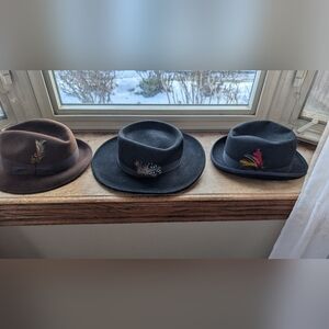 3 New York Hat Company Stylish Fedora Hats  100% Wool